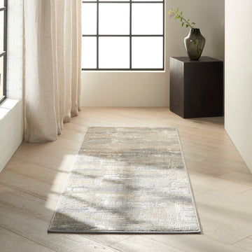 CK Rush CK951 Modern Crosshatched Linear Abstract Distressed Hi-Low Textured Low-Profile Short-Pile Grey/Beige/Charcoal/Taupe Runner-Calvin Klein-Rug Love - The Most Loved Rug Store